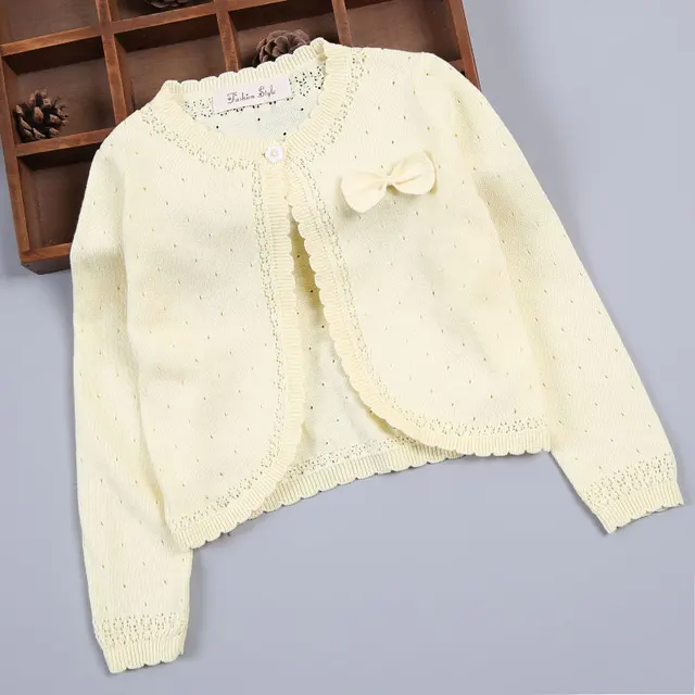 Baby Girls Cardigan Sweater Long Sleeve Gray Bow Cotton Baby Girls Coat