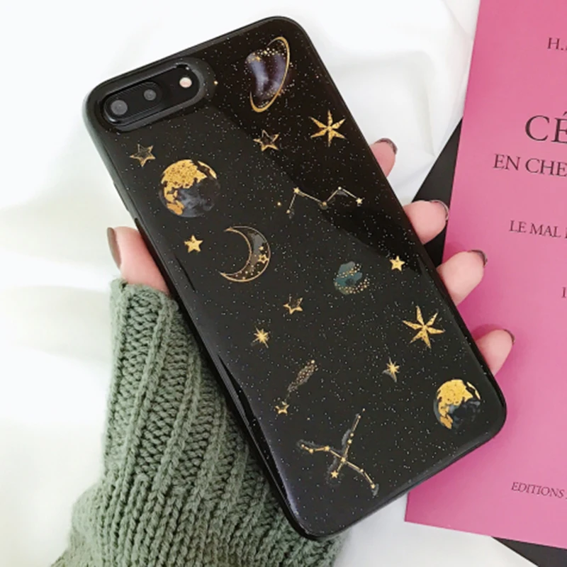 Glossy Starry Sky Epoxy Silicone Soft TPU Case For iphone XS max xr X 3D Saturn Star Circle Back Cover 6s 6 7 8 Plus |