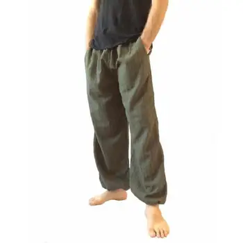 

New Plus Size Men Cotton Linen Long Pants Solid Color Wide Leg Loose Casual Trousers