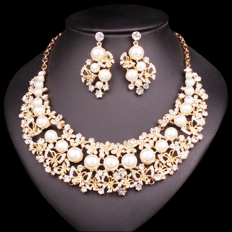 Luxury Imitation Pearl Africa Jewelry Sets for Bride Bridesmad Wedding