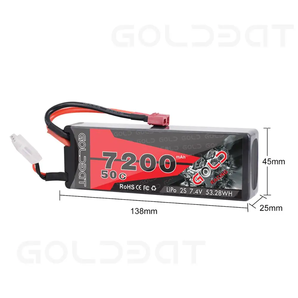 GOLDBAT 7200mAh LiPo батарея для RC 2S 50C LiPo 7,4 V с декантами T Разъем для RC автомобиля грузовик Танк Losi Traxxas Slash Truggy