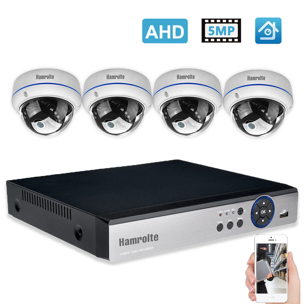 Hamrolte CCTV системы 4CH 5MP AHD DVR Антивандальная 3,6 мм объектив 5MP купол Водонепроницаемая AHD камера AHD системы обнаружения движения XMEYE