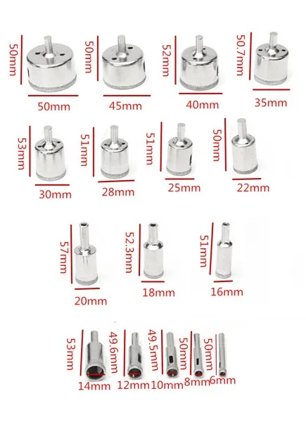 16 шт. 6-50 мм алмазное сверло Набор отверстий стекло мрамор пила по граниту резак инструмент