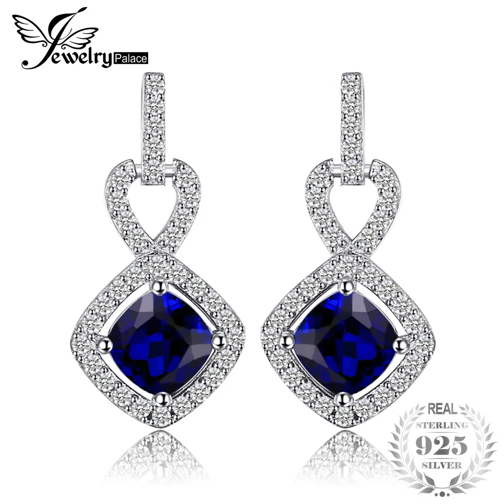 Jewelrypalace Подушки 1.9ct создания Сапфир Висячие серьги 100% 925 Стерлингового Серебряные