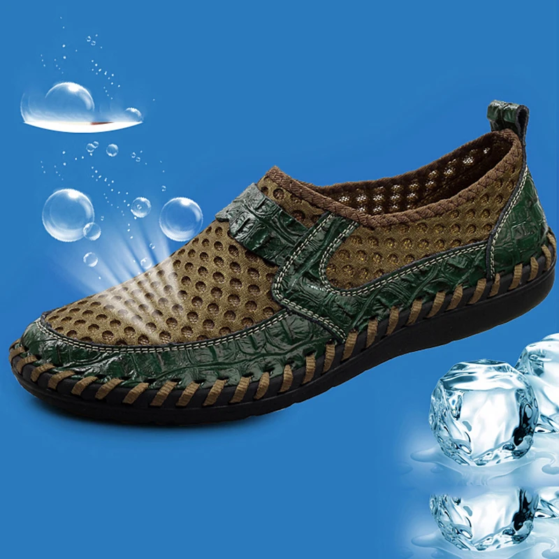 Merkmak Summer Sandals Men's Shoes Fashion Genuine Leather Casual Light Mesh Loafer Breathable Holes Male Flats Shoes Drop Ship Merkmak Summer Sandals Men's Shoes Fashion Genuine Leather Casual Light Mesh Loafer Breathable Holes Male Flats Shoes Drop Ship