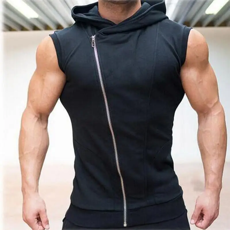 Design for living Brand Men's sleeveless Hoodies fitness zipper fashion