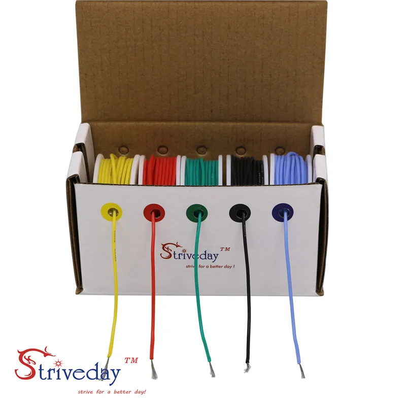 

20AWG 30m Flexible Silicoone Wire Cable 5 color Mix box 1 package Electrical Wire copper DIY Stranded line