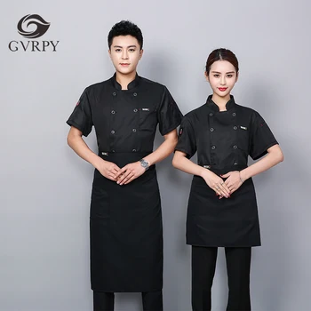 

New Pockets with Standard Double-breasted Short-sleeved Chef Uniform Pizza Hot Pot Shop Buffet Men and Women Waiter Work Shirt