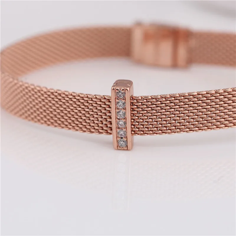 

New R Series 925 sterling silver Rose gold original charm reflexions timeless spark clip charm cz for women's woven chain