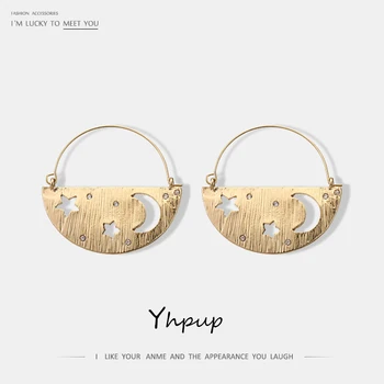 

Yhpup Trendy Cute Sweet Hollower Moon Star Hoop Charm Earrings Zinc Alloy Metal Earrings Party Jewelry Gift 2020
