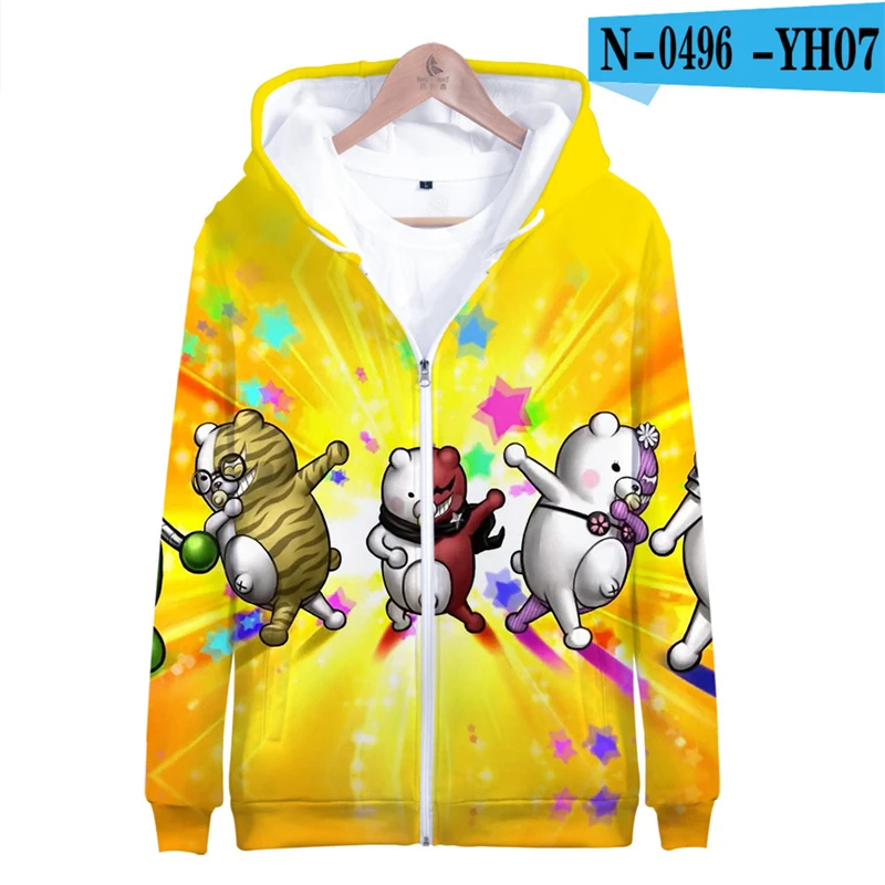 

Danganronpa Zipper Hoodie Black White Bear Monokuma Pullover Jacket Oversized Boys Clothings Danganronpa Printed Clothes Horror