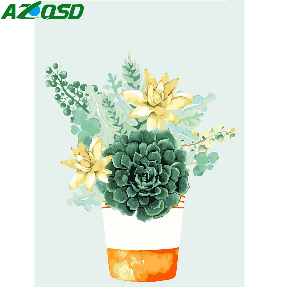 

AZQSD Painting By Numbers Paint Succulent Plants DIY Canvas Picture Hand Painted Oil Painting Flower Home Decoration K488