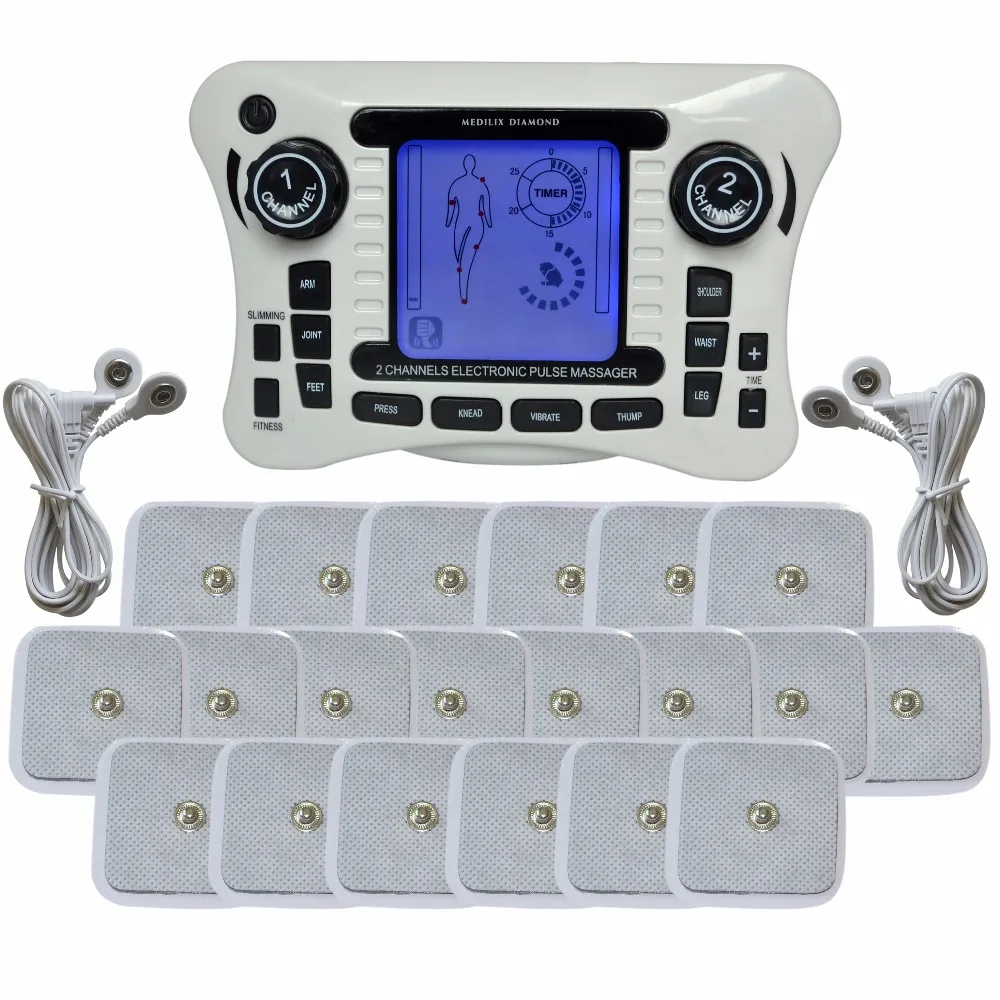 

2 Channel TENS/EMS Digital Therapy Massager Body Slimming Pain Reduce Unit With Massage Slippers+2Pcs Wire+10Prs Electrode Pads