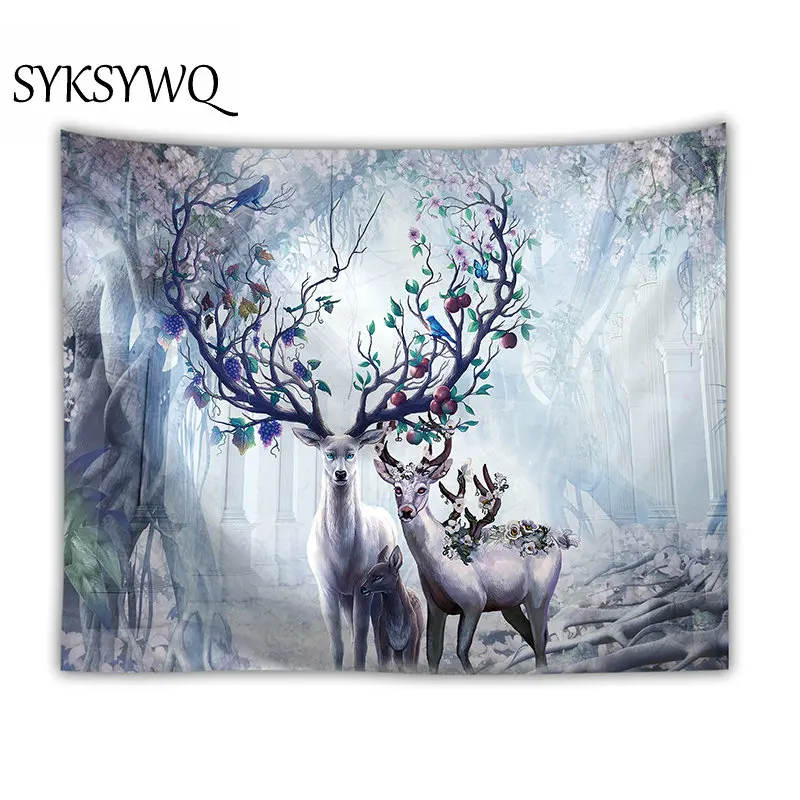 

deer forest tapestry wall hanging tapiz tela pared wall rug Europe style bedroom decor tapisserie murale