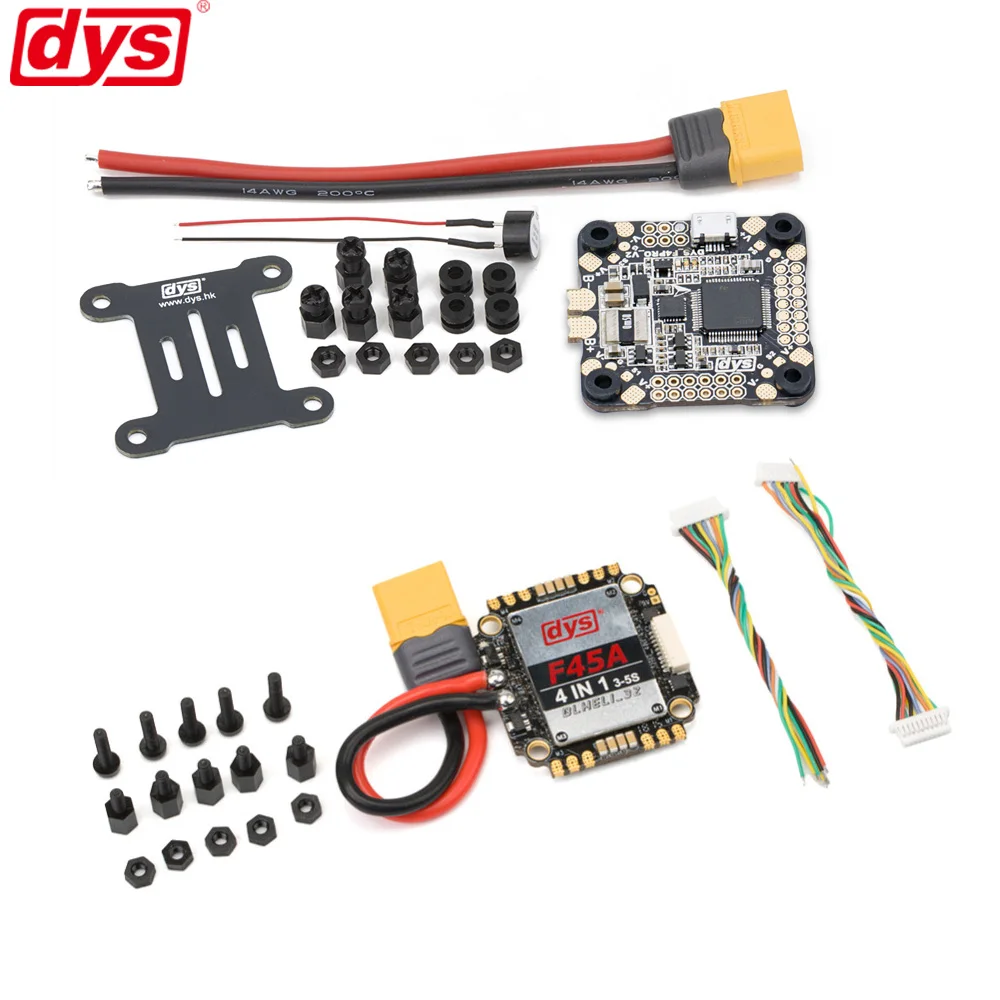 

DYS Aria F45A 4in1 Blheli_32 3~5S 45A Brushless ESC & F4 PRO V2 Betaflight Flight Control with 5V/3A 9V/1.2A BEC