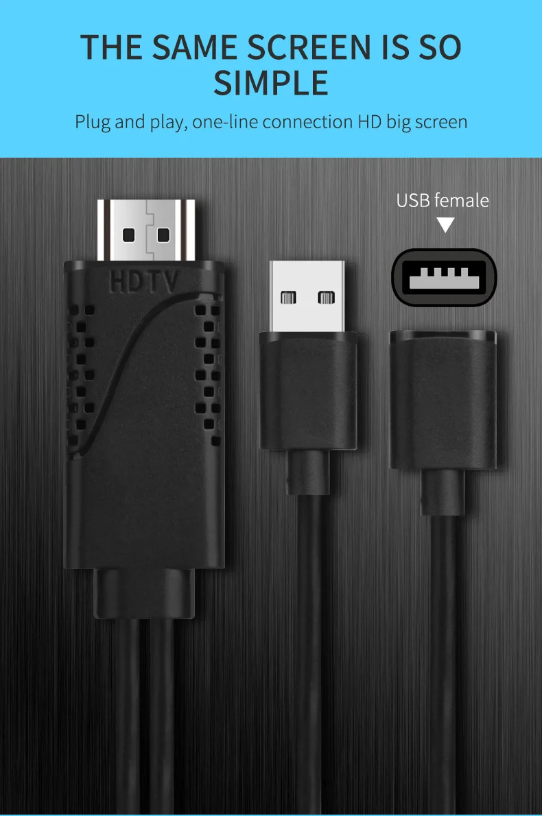 USB 2,0 Женский к мужскому HDMI кабель с USB мужской источник питания для смартфонов USB к HDTV кабель для Iphone X 8 7 6s samsung S9