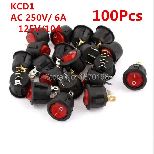 

100Pcs/Lots KCD1 SPDT NO/OFF Red Light Rocker Switch AC 250V/6A 125V/10A