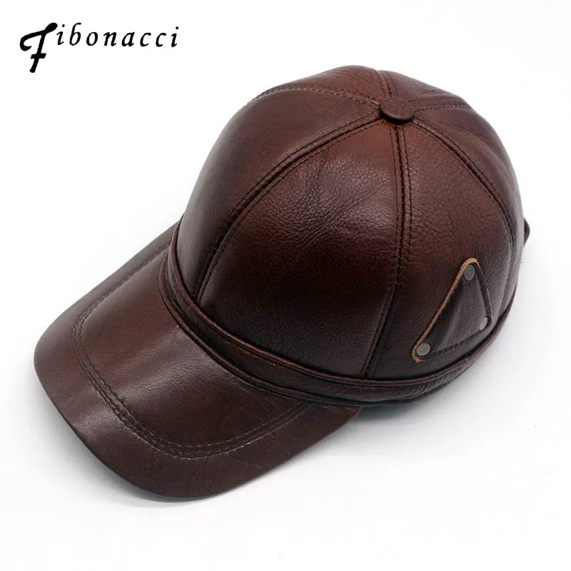 

Fibonacci middle aged men's baseball cap cowhide leather adult triangle mark patchwork adjustable cap autumn winter hats