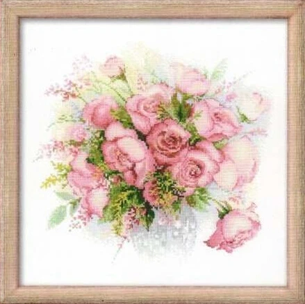 Top Quality Lovely Cute Counted Cross Stitch Kit Watercolor Roses Pink Rose Flower Flowers riol 1335 | Дом и сад