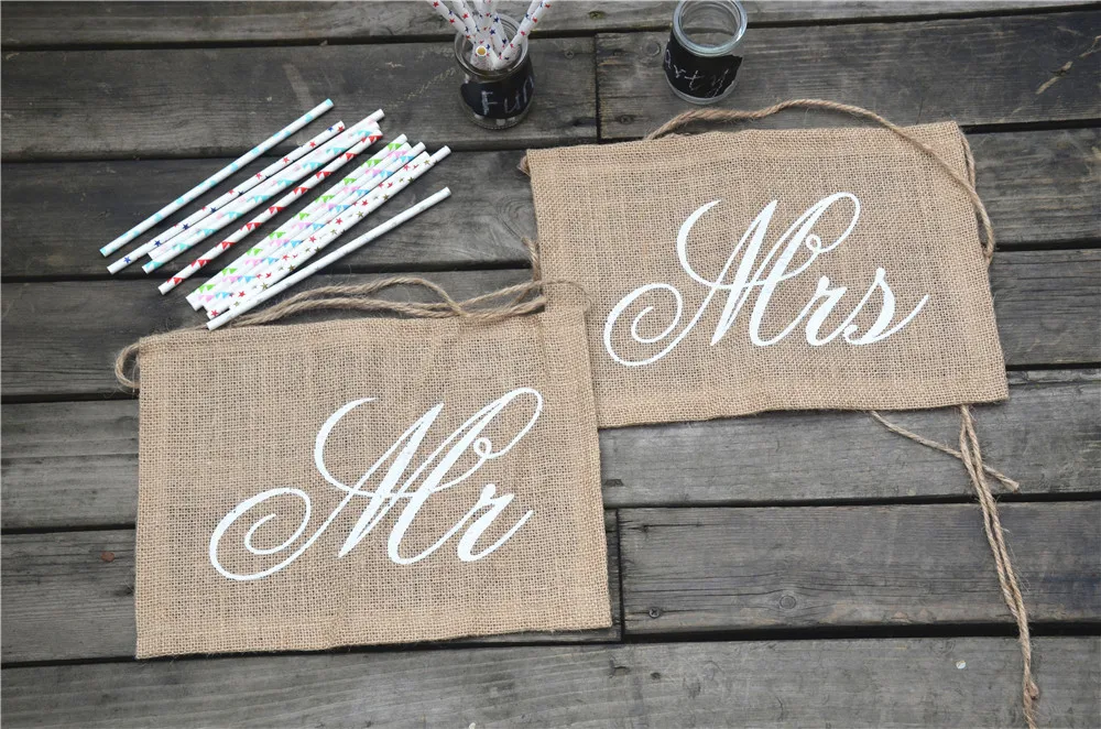 

Vintage Rustic Wedding venue Decoration centerpiece Jute Flag Mr and Mrs marriage anniversary supply event party decoration