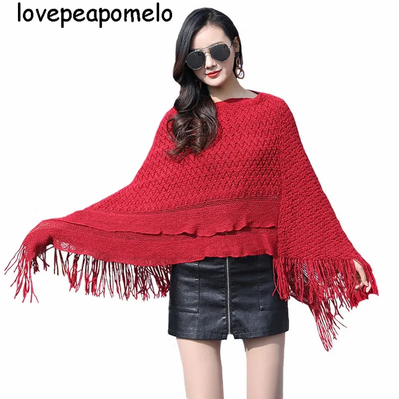 Spring Autumn Knitted Sweater Large Size Women's Costumes Vintage Patchwork Shawl Loose Tassel Batwing Sleeve Pullover J319 | Женская