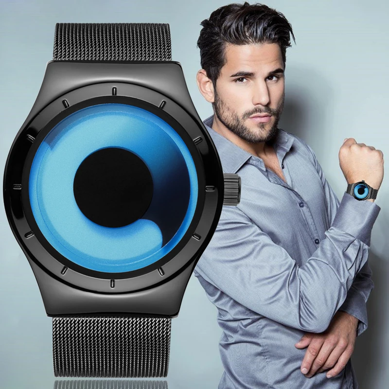 GUANQIN Mens Watches Top Brand Luxury Stainless Steel Mesh Band Quartz