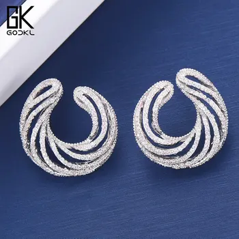 

GODKI Elegant Korean Geometric Stud Earrings For Women Wedding Cubic Zircon Bohemian Bridal Stud Earrings fashion jewelry
