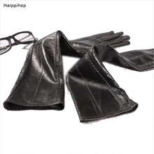 50 см Удлиненные Прямые стильные перчатки из козьей кожи, кожаные перчатки, кашемировая подкладка, нарукавники, комплекты