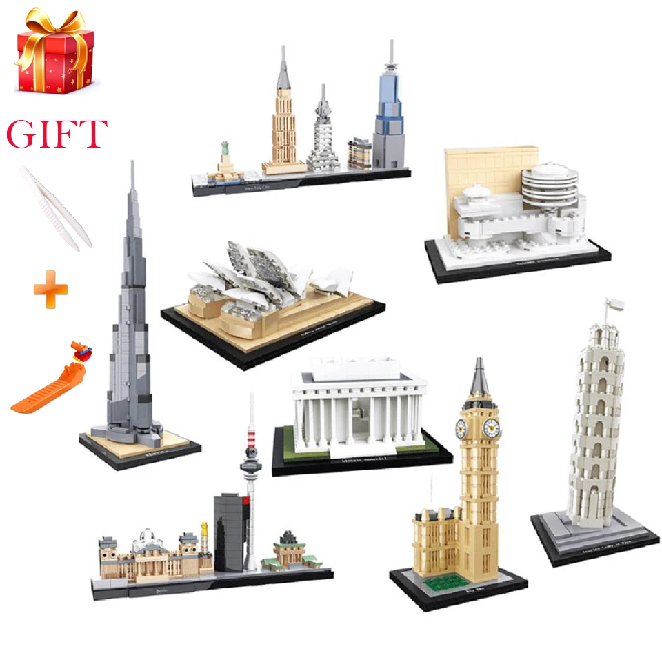 Famous Architecture Legoe Sydney Opera House Building Block Model Berlin City Educational Toy Burj Khalifa Tower Assemable Brick