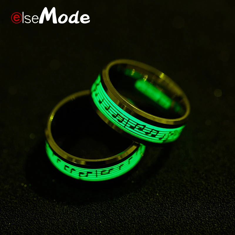 ELSEMODE светится в темноте музыка Stave светящееся кольцо для женщин мужчин 316 L титановое ювелирное обручальное кольцо из нержавеющей стали