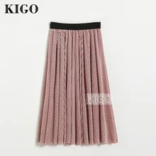 KIGO женская розовая плиссированная бархатная юбка винтажные осенние юбки с высокой талией Женская юбка с эластичной талией Falda KH3066H
