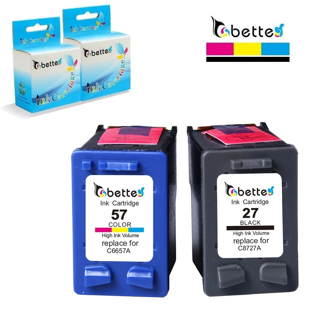 2PK Bette Замена чернильных картриджей для HP 27 57 hp27 hp57 C8727AN C6657AN OfficeJet J5500 All-in-One J5508 J5520 PSC