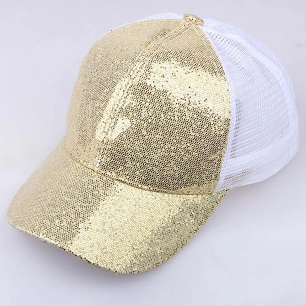 Glitter Ponytail Baseball Cap Unisex Sequins Shiny Hat Sun Caps Mesh Summer Hat Female Adjustable Hip Hop#Zer