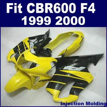 

injection molding motorcycle fairing kit for HONDA black yellow hulls CBR600 F4 1999 2000 CBR600F 99 00 fairngs parts