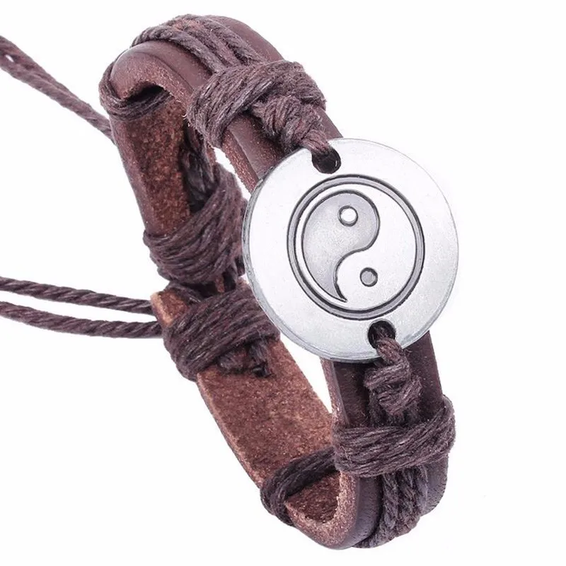 

Gaxybb Encanto Pulseras Tai Chi Yin Yang Pulsera Pulseras de Cuero Para Los Hombres Ajustable Punk Hecho A Mano Trenzada Tecnolo