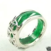 Горячая Распродажа стиль> красивый тибетский серебряный натуральный кольцо с зеленым камнем РАЗМЕР 8