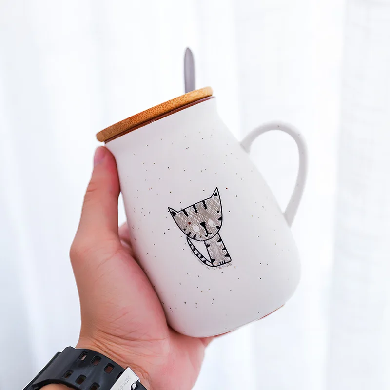 Мультфильм кошка Гипсофилы творческий большой живот керамические кружки пара Любовник завтрак офис молоко чай кофе чашка с крышкой и ложкой