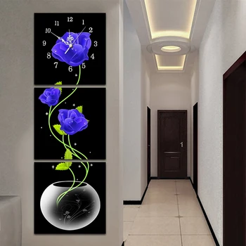 

5D Blue Rose Diamond Painting Wall Clock DIY Floral Pattern Full Drill Round Diamond Mosaic Embroidery Watch Cross Stitch Decor