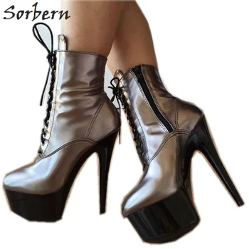 

Sorbern Punk Metallic Ankle Boots 15Cm High Heel Shoes Platform Heeled Bling High Heels Girls Shoes Reflective Heels Boots