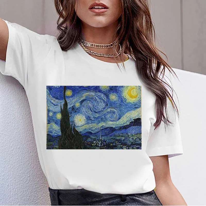 Футболка Grunge Aesthtic Van Gogh футболка с художественной росписью Женская забавная футболка с коротким рукавом Harajuku Ullzang Футболка Топ Футболки женские - Цвет: 22