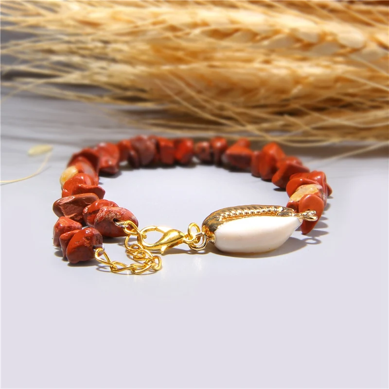 Cowrie Shell Bracelet Natural Stone Chips Crystal Seashell Hand Chain Bracelet for Women Femme Beach Jewelry Bohemian