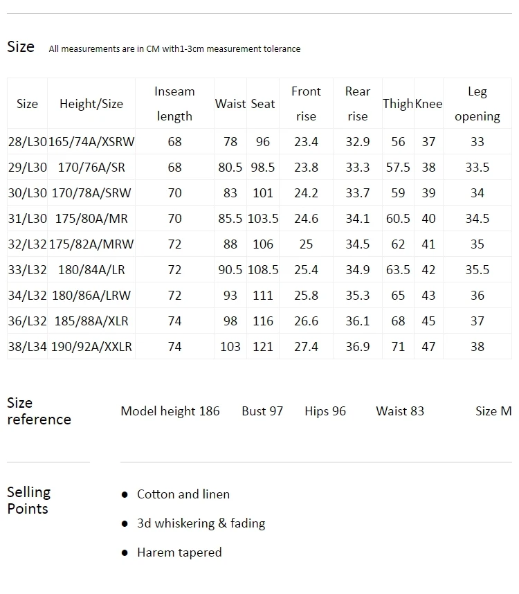 Jack Jones Jeans Size Chart