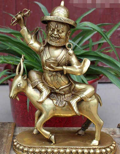 

Fast shipping 12" Tibetan Buddhism Bronze King Vajra Deity Buddha Statue Jambhala Ride Deer
