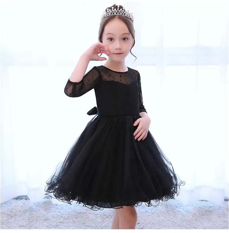 Черное платье с рукавом «три четверти» для девочек; детское платье-пачка для крещения; многослойное Пышное Бальное Платье для вечеринки; детская одежда для девочек
