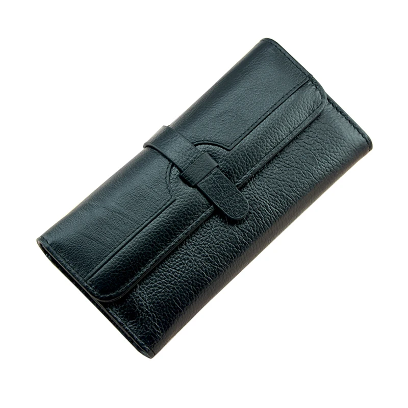 100%  Lychi Cowhide Leather Wallet Women Trifold Long Genuine Leather Clutch Purse Hasp Female Cellphone Bag Girl Card Holder