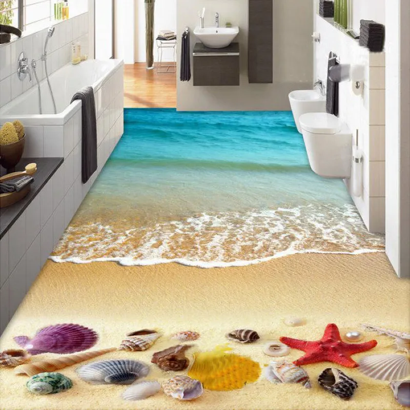 Custom 3D Floor Wallpaper Modern Kitchen Floor Decor Room Landscape 3D Stereo Starfish Shell PVC Self-adhesive Mural Wall Papers abalone shell love heart shaped wall hanging hooks bathroom clothes towel hook bedroom coat hook living room kitchen accessories