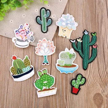 

Flower Cactus Embroidery Patch Heat Transfers Iron On Sew On Patches for DIY T-shirt Clothes Stickers Decorative Applique 47203