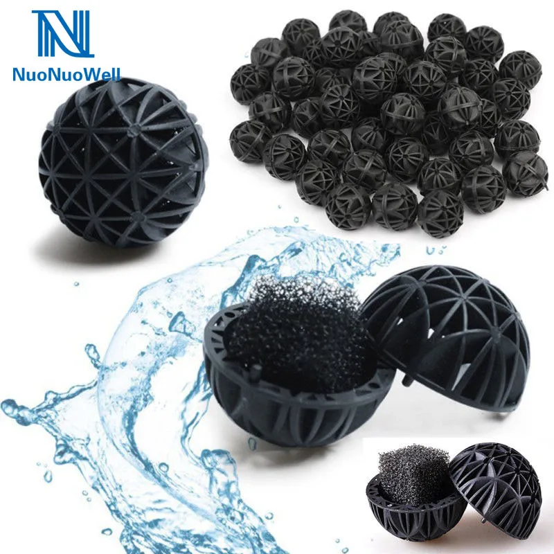 Noir POPETPOP 100 Pcs Aquarium Fish Tank Filtre Bio Boules Bio-Balls pour Filtration Nettoyage 
