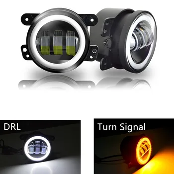 

4inch Fog Lamps For Jeep Wrangler JK LED Fog Light 2pc Kit with Halo White DRL + Amber Turn Signal for Grand Cherokee Dodge
