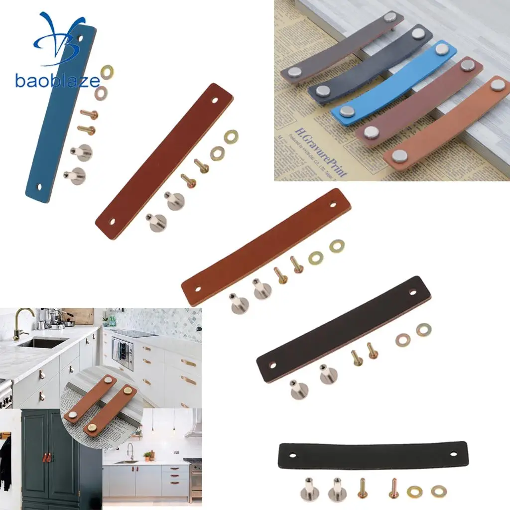 Handmade Leather Wardrobe Cabinet Knobs Pull Handles Kitchen Furniture Cupboard Drawer Pull Handle